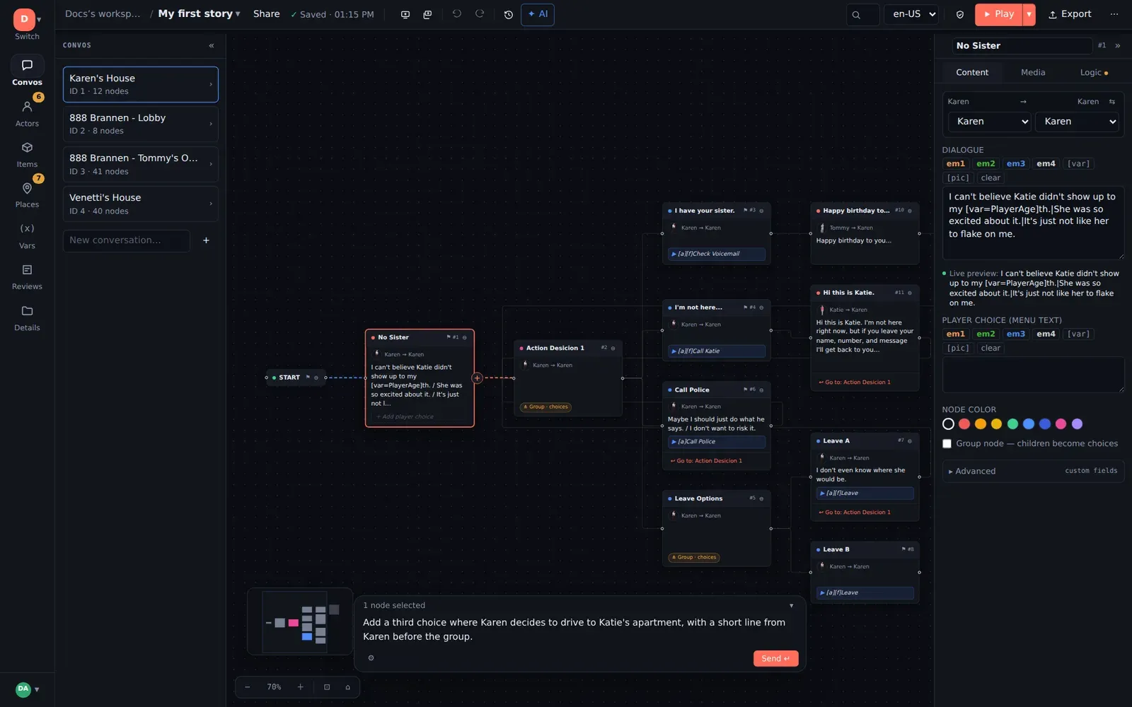 The AI box at the bottom of the canvas with a request typed in