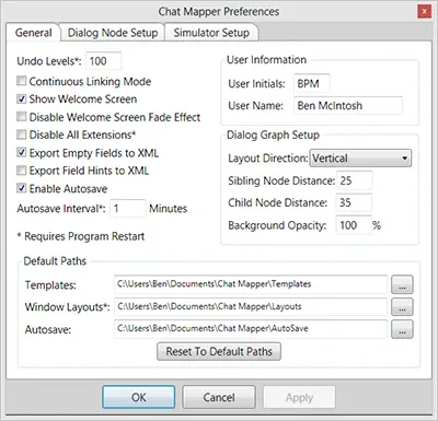 Application preferences