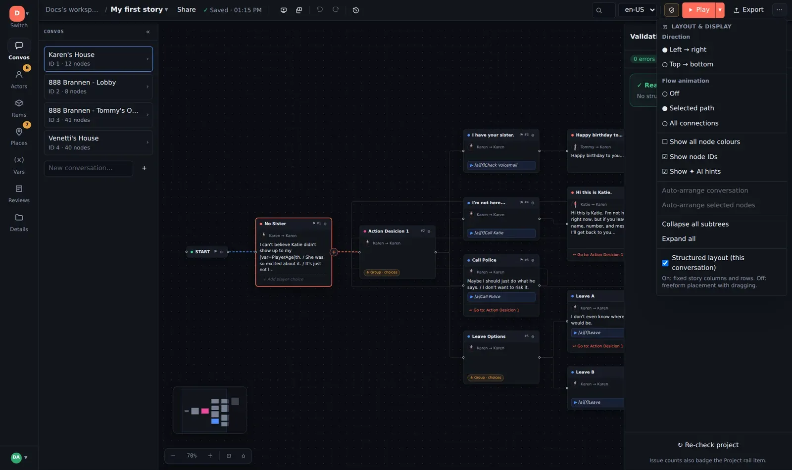 The layout and display menu