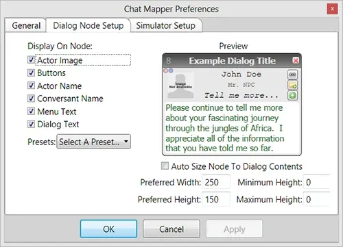 Node setup preferences