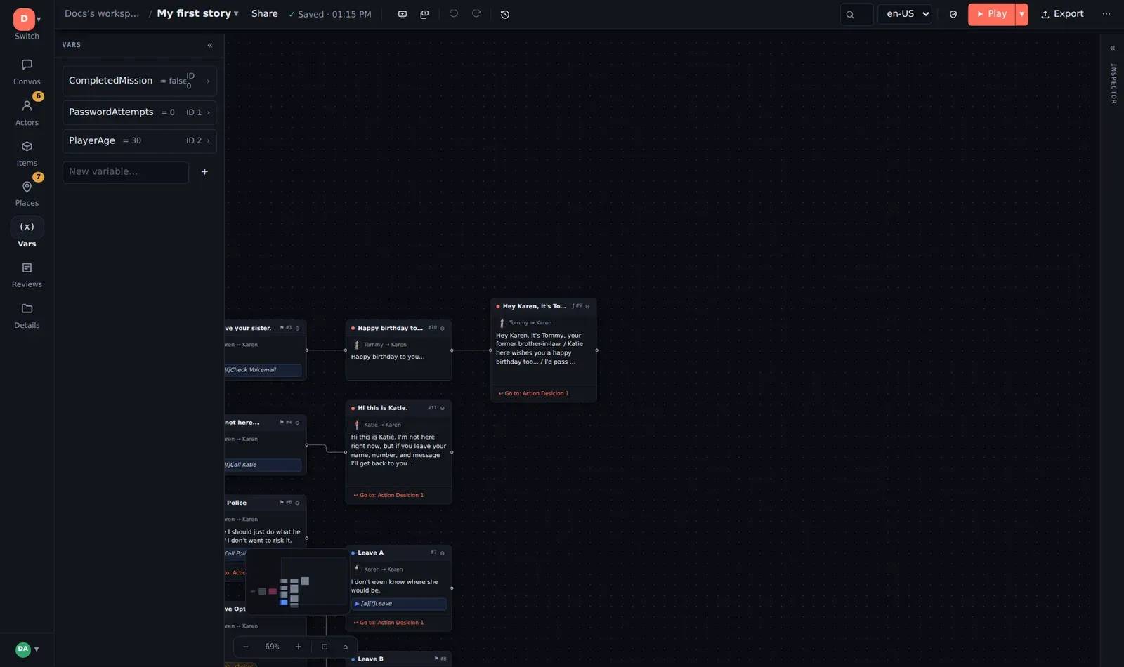 The Variables panel